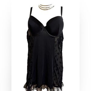 La Vie En Rose Black Chemise with Sheer Details size XL